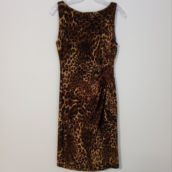 Ralph Lauren Dresses & Skirts - Ralph Lauren Brown/Black Animal Print Sleeveless Ruched Dress Boatneck Size 4
